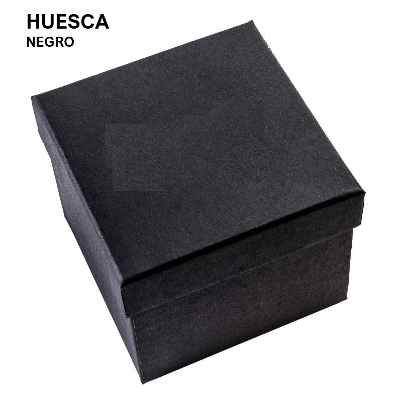 Caja HUESCA negra, cojín reloj 90x90x75 mm.
